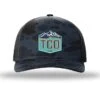 TCO Fly Shop Hat Crest Logo - Printed 5 Panel Trucker Admiral Duck Camo - Black -Simms || Orvis || Patagonia Sales DuckCamo