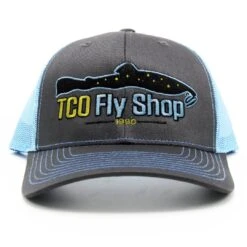 TCO Fly Shop Hat Trucker - Charcoal/Columbia Blue -Simms || Orvis || Patagonia Sales TCO TRUCKER NEW GREY