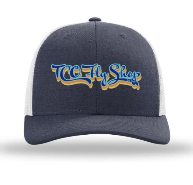TCO Fly Shop Hat Low Pro Trucker - Retro Logo Heather Navy / Lt. Gray 3 TCO Fly Shop Hat Low Pro Trucker - Retro Logo Heather Navy / Lt. Gray